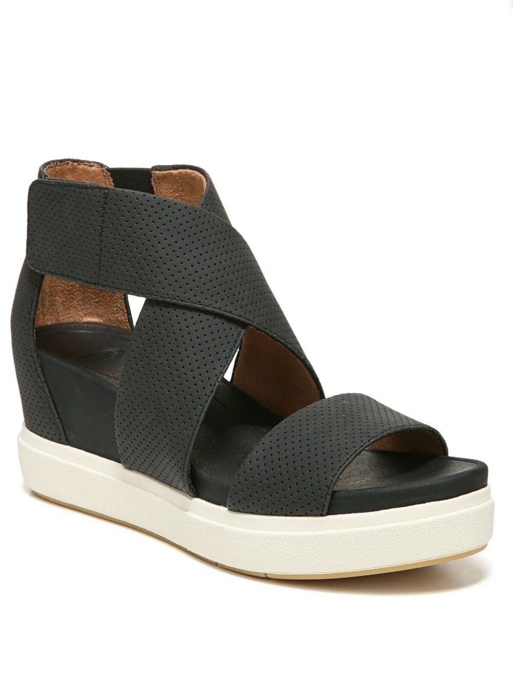 Dr. Scholl’s NWOT Perforated Cross-Strap Wedge Sandal - Black